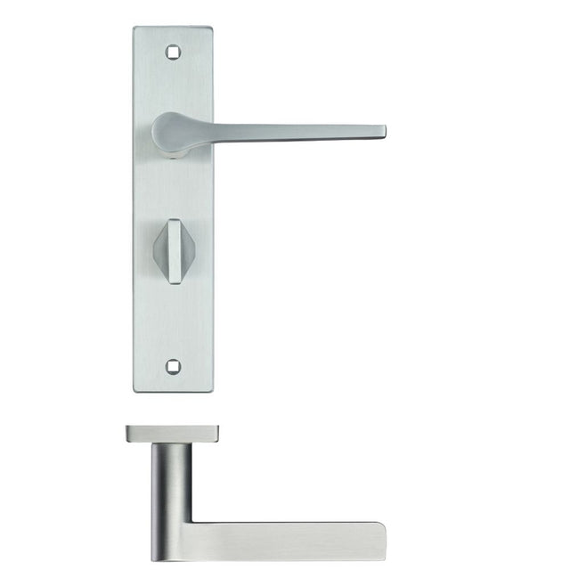 High quality image of the Rosso Maniglie - Draco Lever Bathroom (57mm c/c) On Backplate - 190x42mm - Satin Chrome | Sku. rm133sc | available to order from Trade Door Handles.