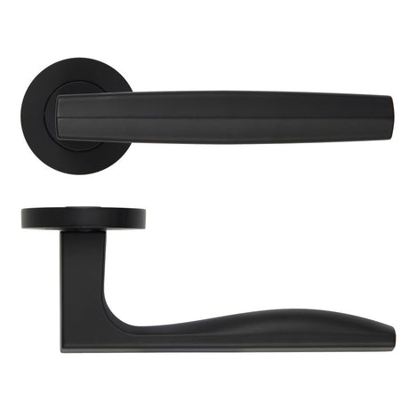 High quality image of the Rosso Maniglie - Apennine Lever On Round Rose, Oscuro Matt Black Finish | Sku. rm140omb | available to order from Trade Door Handles.