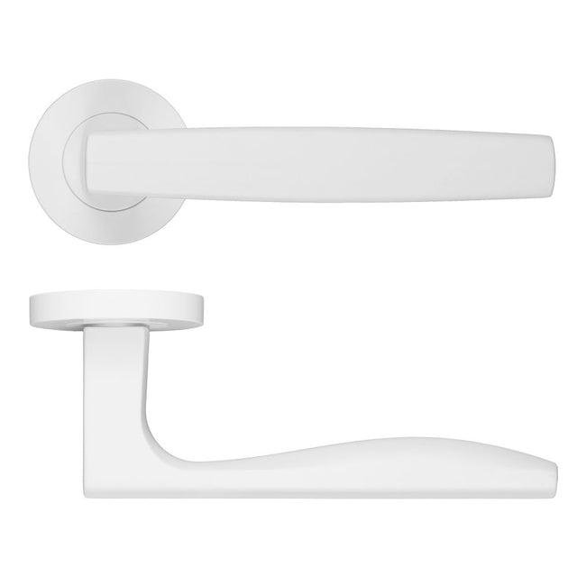 High quality image of the Rosso Maniglie - Apennine Lever On Round Rose, Powder Coated White Finish | Sku. rm140pcw | available to order from Trade Door Handles.