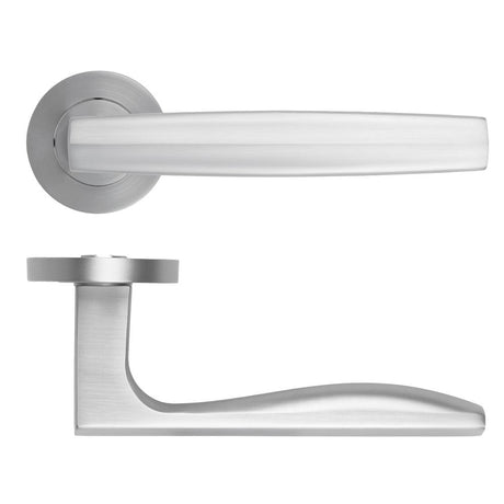High quality image of the Rosso Maniglie - Apennine Lever On Round Rose, Finish - Satin Chrome | Sku. rm140sc | available to order from Trade Door Handles.