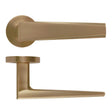 High quality image of the Rosso Maniglie - Veloce Lever On Round Rose, Antique Brass Finish | Sku. rm150ab | available to order from Trade Door Handles.