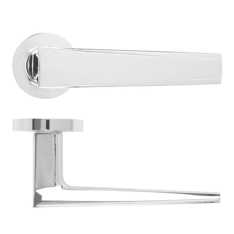 High quality image of the Rosso Maniglie - Veloce Lever On Round Rose, Polished Chrome Finish | Sku. rm150cp | available to order from Trade Door Handles.