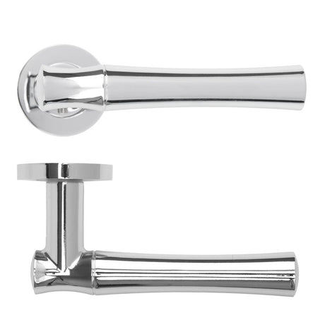 High quality image of the Rosso Maniglie - Aldo Lever On Round Rose, Polished Chrome Finish | Sku. rm160cp | available to order from Trade Door Handles.