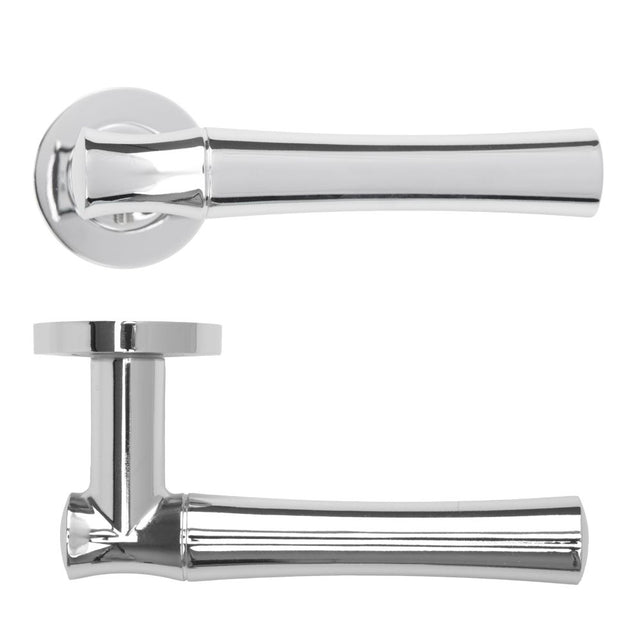 High quality image of the Rosso Maniglie - Aldo Lever On Round Rose, Polished Chrome Finish | Sku. rm160cp | available to order from Trade Door Handles.