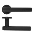 High quality image of the Rosso Maniglie - Favo Lever On Round Rose, Oscuro Matt Black Finish | Sku. rm170omb | available to order from Trade Door Handles.