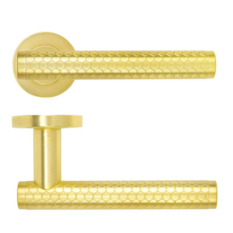 High quality image of the Rosso Maniglie - Favo Lever On Round Rose, Oscuro Satin Brass Finish | Sku. rm170sb | available to order from Trade Door Handles.