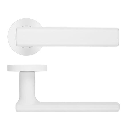 High quality image of the Rosso Maniglie - Frigo Lever On Round Rose, Powder Coated White Finish | Sku. rm180pcw | available to order from Trade Door Handles.