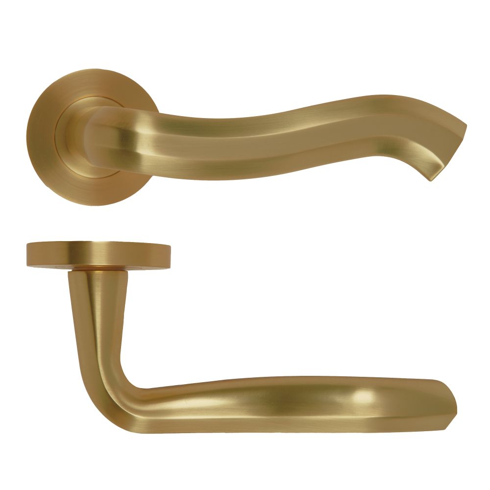 High quality image of the Rosso Maniglie - Rococo Lever On Round Rose, Antique Brass Finish | Sku. rm190ab | available to order from Trade Door Handles.