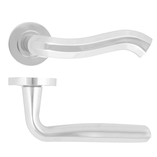 High quality image of the Rosso Maniglie - Rococo Lever On Round Rose, Polished Chrome Finish | Sku. rm190cp | available to order from Trade Door Handles.
