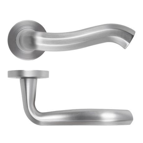 High quality image of the Rosso Maniglie - Rococo Lever On Round Rose, Finish - Satin Chrome | Sku. rm190sc | available to order from Trade Door Handles.