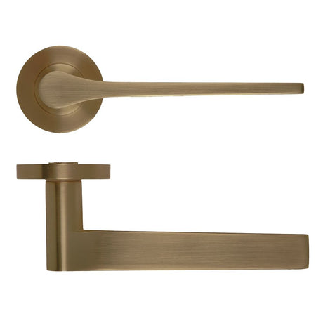High quality image of the Rosso Maniglie - Gio Lever On Round Rose, Antique Brass Finish | Sku. rm210ab | available to order from Trade Door Handles.