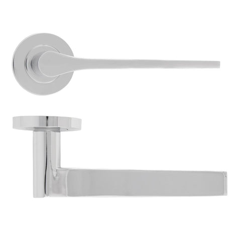 High quality image of the Rosso Maniglie - Gio Lever On Round Rose, Polished Chrome Finish | Sku. rm210cp | available to order from Trade Door Handles.