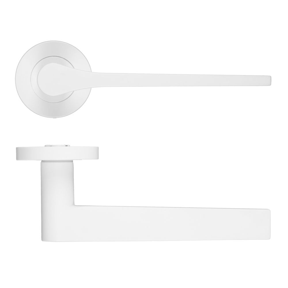 High quality image of the Rosso Maniglie - Gio Lever On Round Rose, Powder Coated White Finish | Sku. rm210pcw | available to order from Trade Door Handles.