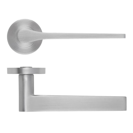 High quality image of the Rosso Maniglie - Gio Lever On Round Rose, Finish - Satin Chrome | Sku. rm210sc | available to order from Trade Door Handles.