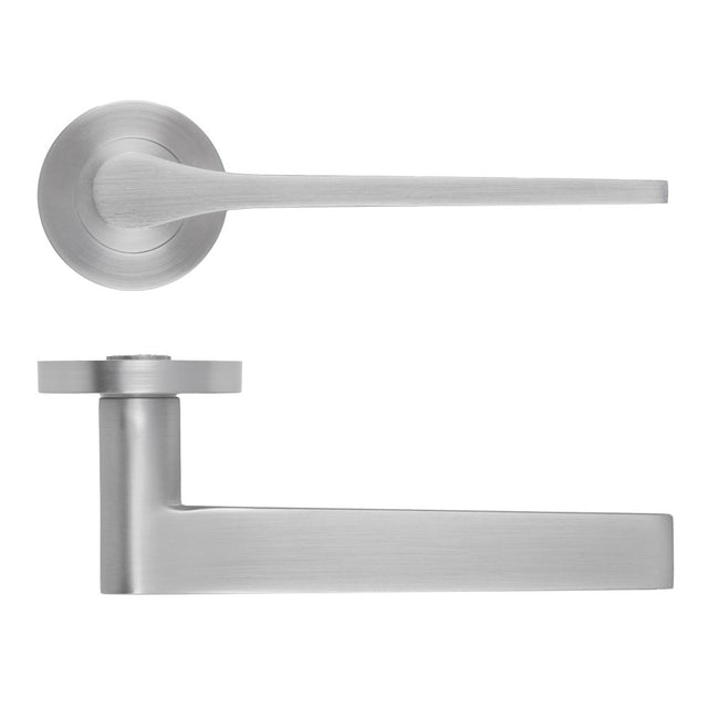 High quality image of the Rosso Maniglie - Gio Lever On Round Rose, Finish - Satin Chrome | Sku. rm210sc | available to order from Trade Door Handles.