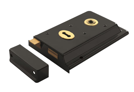 High quality image of Eurospec - Traditional Rim Deadlock - Black Japanned | Sku. rse8064jap | Trade Door Handles.