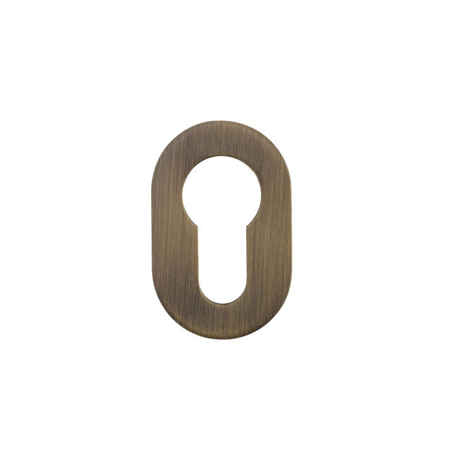 High quality image of the Rosso Tecnica - Euro Profile Escutcheons (Pair) - Rosso Mini - 50 x 32 x 3 - Antique Brass | Sku. RT001-MINI-AB | available to order from Trade Door Handles.