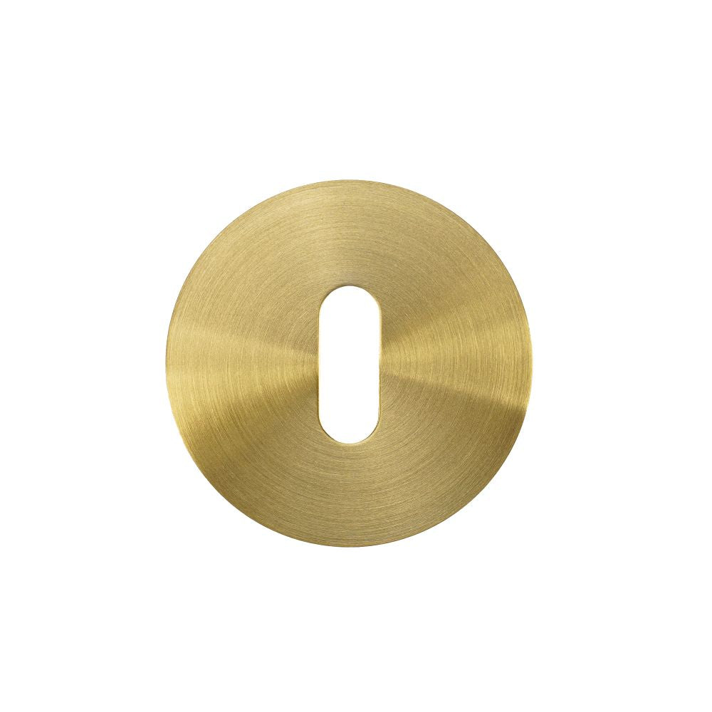 High quality image of the Rosso Tecnica - Standard Profile Escutcheon (Pair) - Rosso Slim - 4mm - PVD Satin Brass | Sku. RT002-SLIM-PVDSB | available to order from Trade Door Handles.