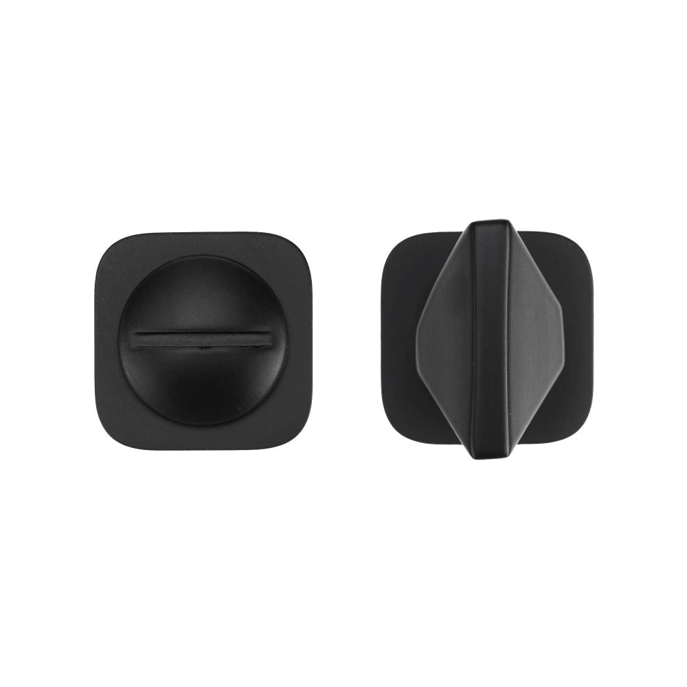 High quality image of the Rosso Tecnica - Turn and Release - Rosso Mini Squircle - Powder Coat Black | Sku. RT004-MINISQ-PCB | available to order from Trade Door Handles.
