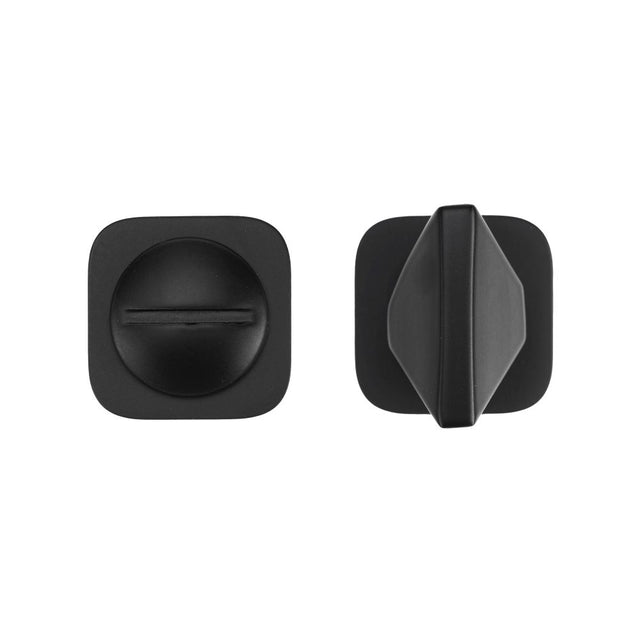 High quality image of the Rosso Tecnica - Turn and Release - Rosso Mini Squircle - Powder Coat Black | Sku. RT004-MINISQ-PCB | available to order from Trade Door Handles.