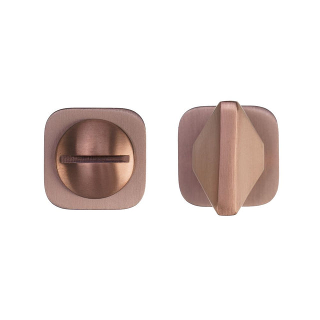 High quality image of the Rosso Tecnica - Turn and Release - Rosso Mini Squircle - PVD Satin Bronze | Sku. RT004-MINISQ-PVDBZ | available to order from Trade Door Handles.