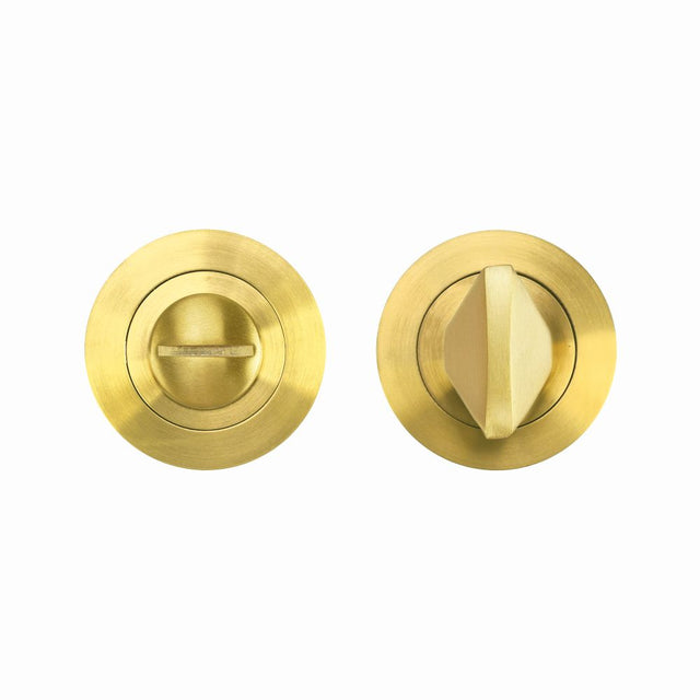 High quality image of the Rosso Tecnica - Turn and Release - Rosso Slim - PVD Satin Brass | Sku. RT004-SLIM-PVDSB | available to order from Trade Door Handles.