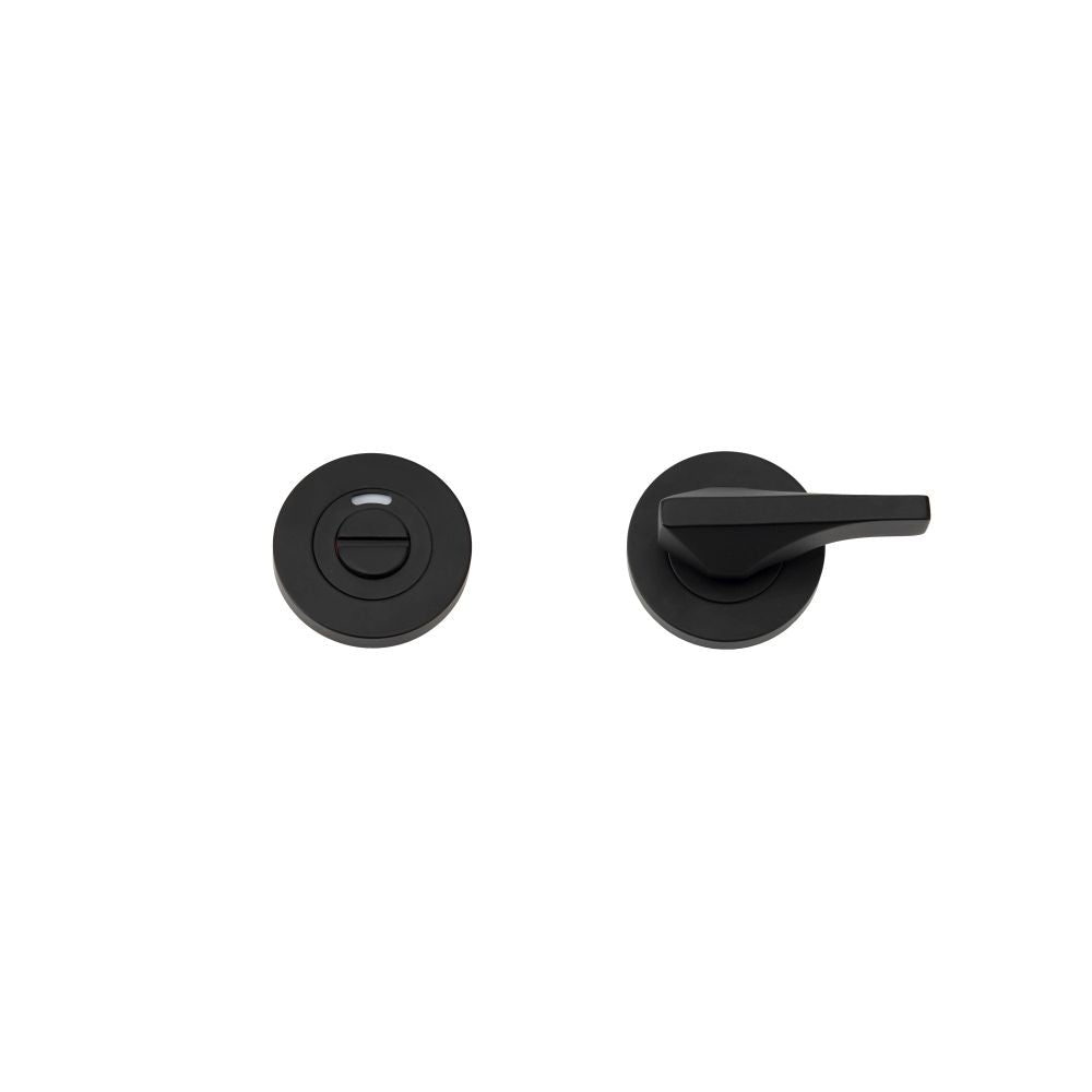 High quality image of the Rosso Tecnica - Accessible Turn & Indicator Release - Round Rose - Powder Coated Black | Sku. rt006i-pcb | available to order from Trade Door Handles.