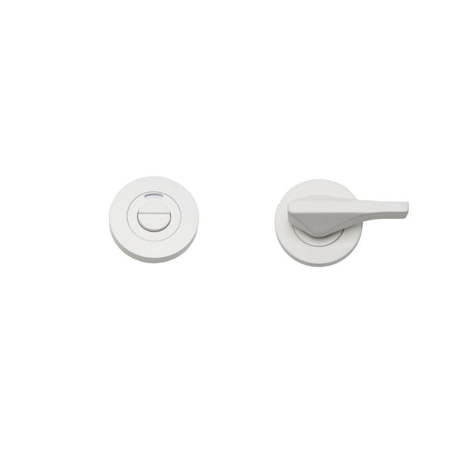 High quality image of the Rosso Tecnica - Accessible Turn & Indicator Release - Round Rose - Powder Coated White | Sku. rt006i-pcw | available to order from Trade Door Handles.