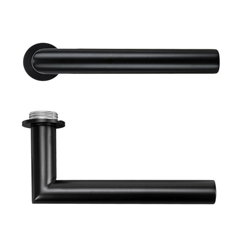 High quality image of the Rosso Tecnica - Lugano Lever on 32mm Round Mini Rose - PVD black | Sku. RT010-MINI-PVDBLK | available to order from Trade Door Handles.