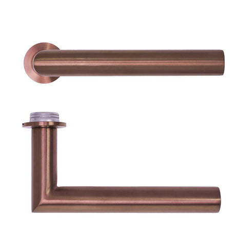 High quality image of the Rosso Tecnica - Lugano Lever on 32mm Round Mini Rose - PVD Satin Bronze | Sku. RT010-MINI-PVDBZ | available to order from Trade Door Handles.