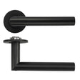 High quality image of the Rosso Tecnica - Lugano Lever on 4mm Round Slim Sprung Rose - Powder Coat Black | Sku. RT010-SLIM-PCB | available to order from Trade Door Handles.