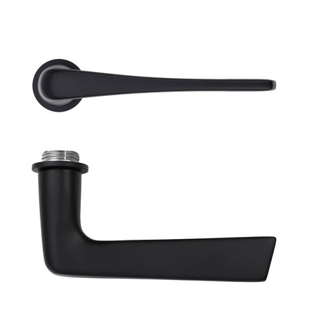 High quality image of the Rosso Tecnica - Como Lever on 32mm Round Mini Rose - Powder Coat Black | Sku. RT020-MINI-PCB | available to order from Trade Door Handles.