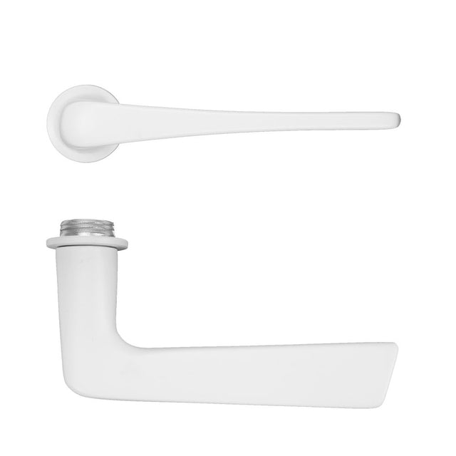 High quality image of the Rosso Tecnica - Como Lever on 32mm Round Mini Rose - Powder Coat White | Sku. RT020-MINI-PCW | available to order from Trade Door Handles.
