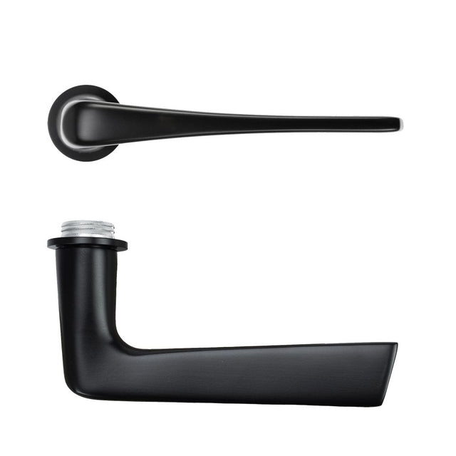 High quality image of the Rosso Tecnica - Como Lever on 32mm Round Mini Rose - PVD black | Sku. RT020-MINI-PVDBLK | available to order from Trade Door Handles.