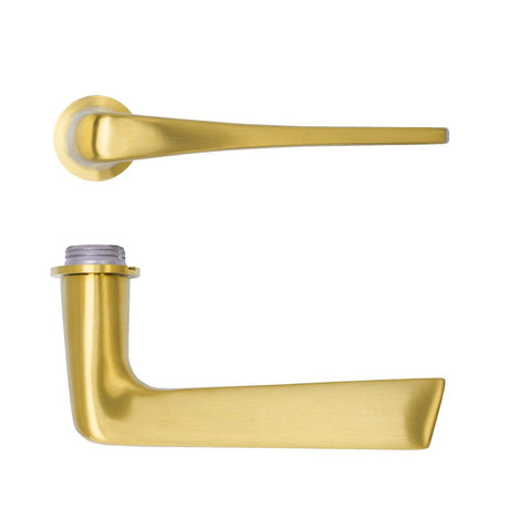 High quality image of the Rosso Tecnica - Como Lever on 32mm Round Mini Rose - PVD Satin Brass | Sku. RT020-MINI-PVDSB | available to order from Trade Door Handles.