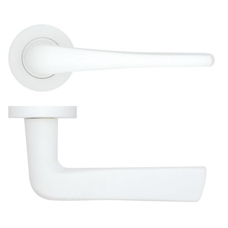 High quality image of the Rosso Tecnica - Como Lever on Round Rose - Powder Coat White | Sku. rt020-pcw | available to order from Trade Door Handles.