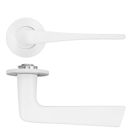 High quality image of the Rosso Tecnica - Como Lever on 4mm Round Slim Sprung Rose - Powder Coat White | Sku. RT020-SLIM-PCW | available to order from Trade Door Handles.