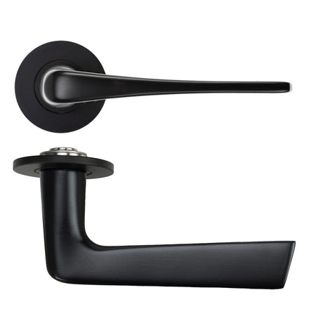 High quality image of the Rosso Tecnica - Como Lever on 4mm Round Slim Sprung Rose - PVD Black | Sku. RT020-SLIM-PVDBLK | available to order from Trade Door Handles.