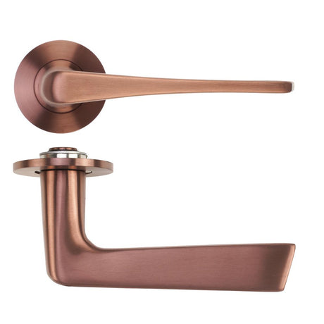 High quality image of the Rosso Tecnica - Como Lever on 4mm Round Slim Sprung Rose - PVD Satin Bronze | Sku. RT020-SLIM-PVDBZ | available to order from Trade Door Handles.