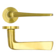 High quality image of the Rosso Tecnica - Como Lever on Round Rose - PVD Satin Brass | Sku. rt020pvdsb | available to order from Trade Door Handles.