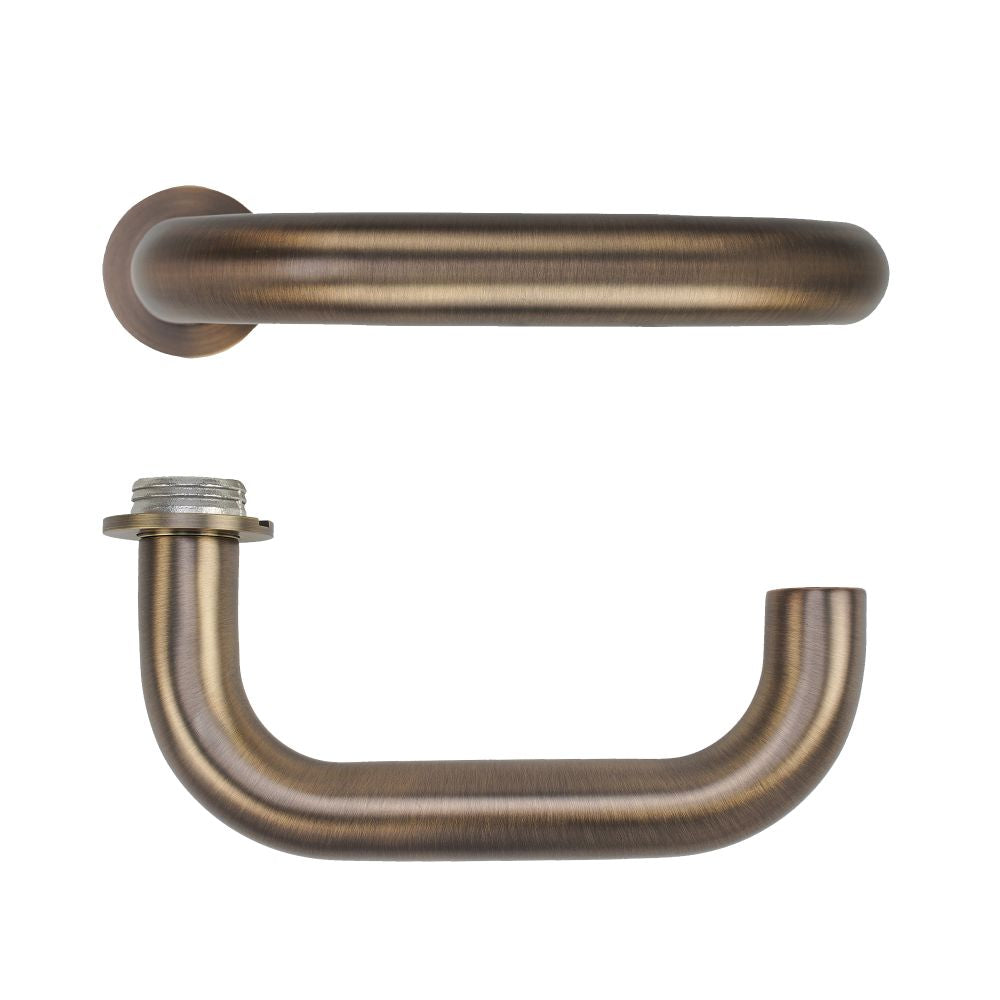 High quality image of the Rosso Tecnica - Maggiore Lever on 32mm Round Mini Rose - Antique Brass | Sku. RT030-MINI-AB | available to order from Trade Door Handles.