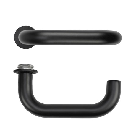 High quality image of the Rosso Tecnica - Maggiore Lever on 32mm Round Mini Rose - Powder Coat Black | Sku. RT030-MINI-PCB | available to order from Trade Door Handles.