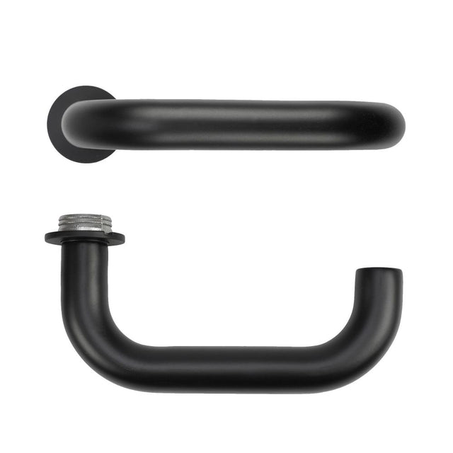 High quality image of the Rosso Tecnica - Maggiore Lever on 32mm Round Mini Rose - Powder Coat Black | Sku. RT030-MINI-PCB | available to order from Trade Door Handles.