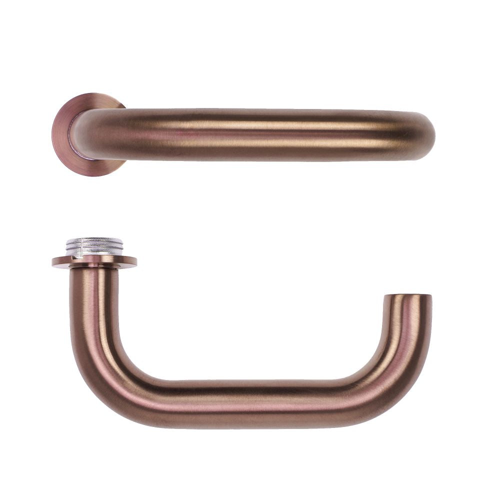 High quality image of the Rosso Tecnica - Maggiore Lever on 32mm Round Mini Rose - PVD Satin Bronze | Sku. RT030-MINI-PVDBZ | available to order from Trade Door Handles.