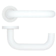 High quality image of the Rosso Tecnica - Maggiore Lever on Round Rose - Powder Coat White | Sku. rt030-pcw | available to order from Trade Door Handles.