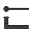 High quality image of the Rosso Tecnica - Varese Lever on 32mm Round Mini Rose - Powder Coat Black | Sku. RT040-MINI-PCB | available to order from Trade Door Handles.