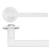 High quality image of the Rosso Tecnica - Varese Lever on 4mm Round Slim Sprung Rose - Powder Coat White | Sku. RT040-SLIM-PCW | available to order from Trade Door Handles.