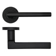 High quality image of the Rosso Tecnica - Varese Lever on Round Rose - Powder Coat Black | Sku. rt040pcb | available to order from Trade Door Handles.