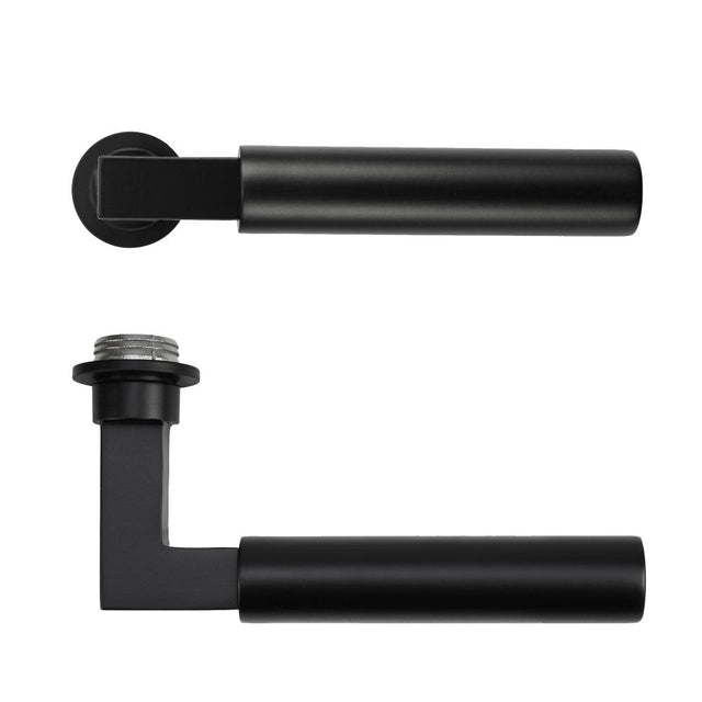 High quality image of the Rosso Tecnica - Garda Lever on 32mm Round Mini Rose - Powder Coat Black | Sku. RT050-MINI-PCB | available to order from Trade Door Handles.