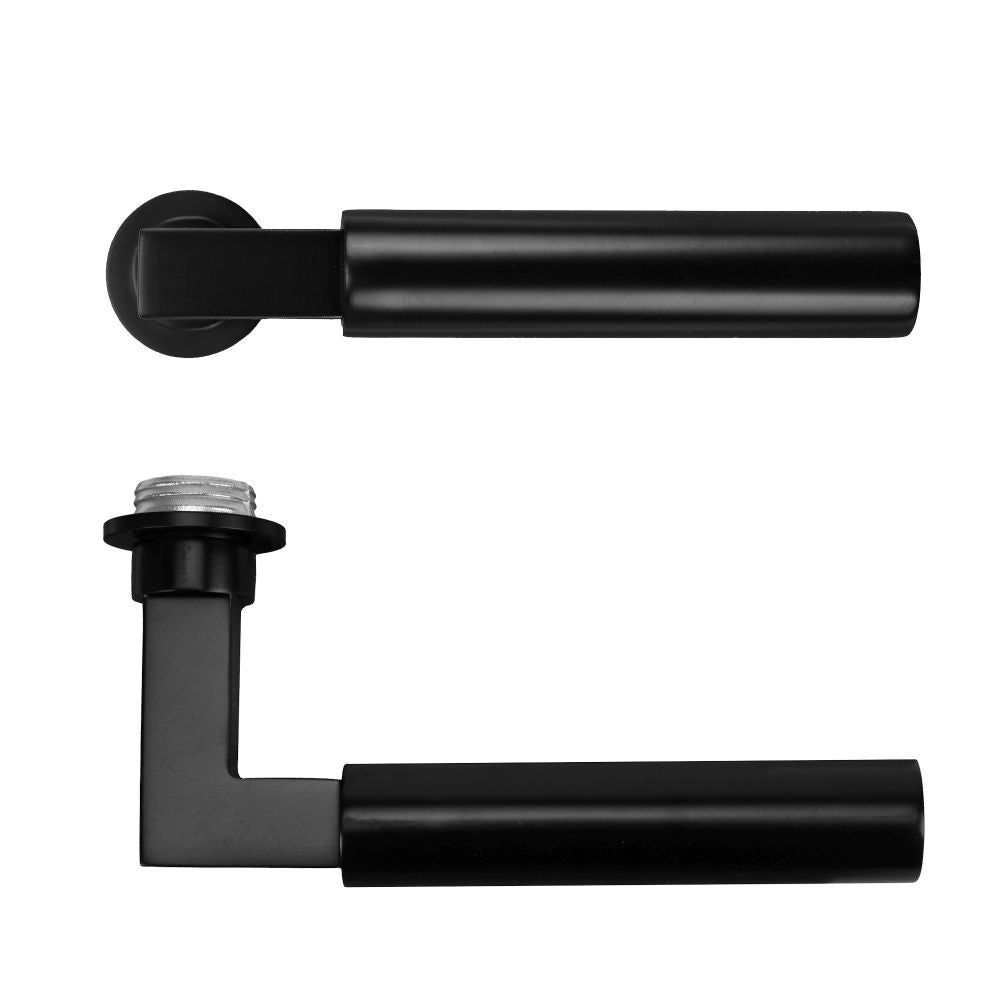 High quality image of the Rosso Tecnica - Garda Lever on 32mm Round Mini Rose - PVD Black | Sku. RT050-MINI-PVDBLK | available to order from Trade Door Handles.